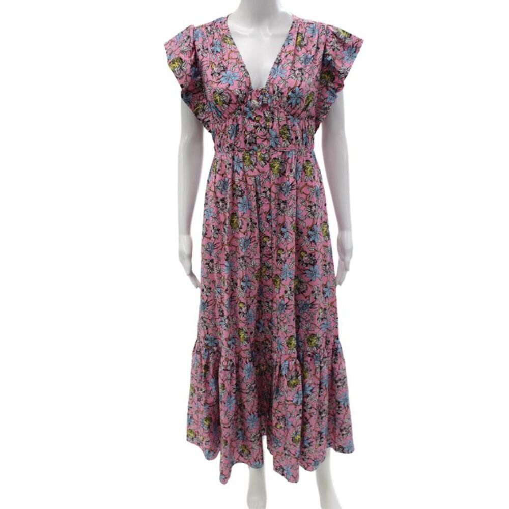 Derek Lam 10 Crosby Women Maxi Pink Floral V Neck Short Sleeve Dress Size 2